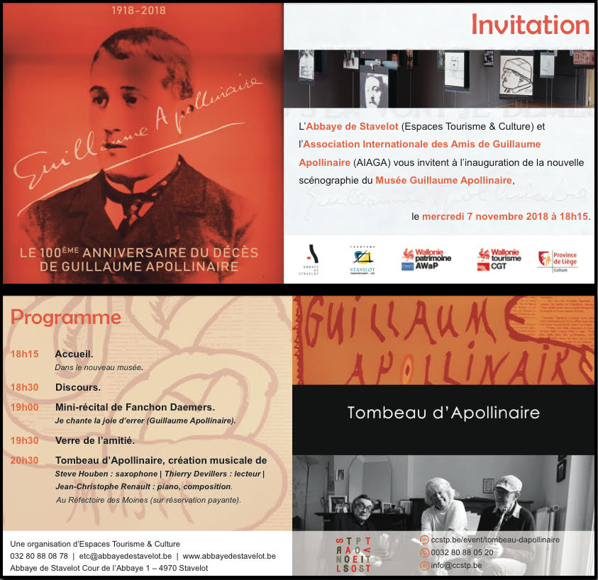 Affiche inauguration de la nouvelle scénographie du Musée Guillaume Apollinaire à Stavelot