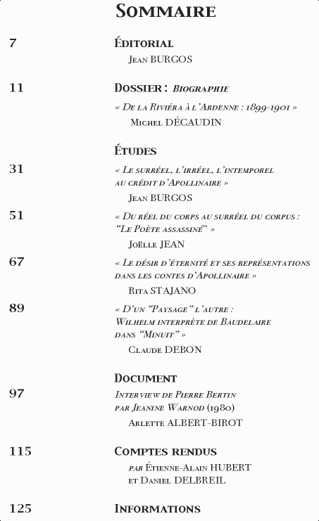 Sommaire Apollinaire 3