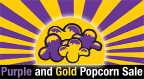 purple and gold popcorn sale advertisement