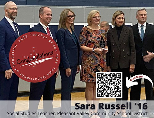 2022 Iowa Teacher of the Year, Sara Russell ('16)