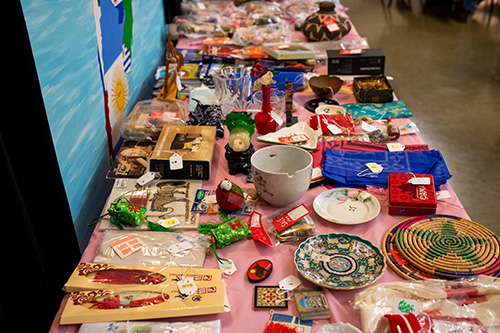 table with art and crafts from various countries