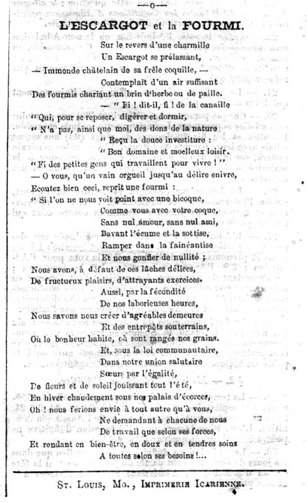 Image of a poem in Revue Icarienne newspaper
