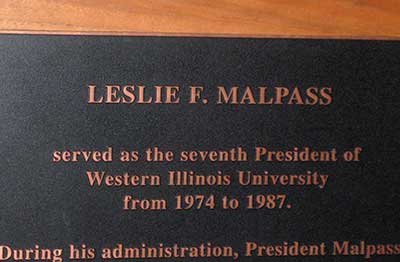 Image of the plaque in the Malpass Library.
