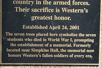 Image of plaque in the Soldiers' Memorial.