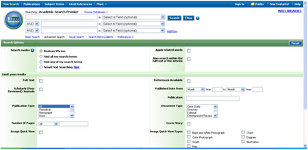 Screenshot of Academic Search Premier