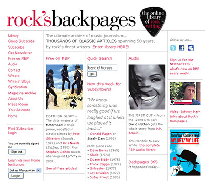 rock'sbackpages - the online library of rock writing