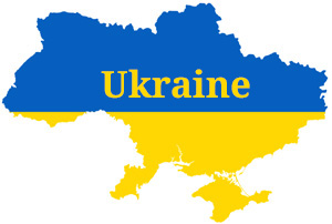 Silhouette of Ukraine with Ukrainian flag colors