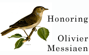 Image of a song bird with the text Honoring Olivier Messiaen.