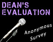 Photo of a microphone with the text Dean's evaluation anonymous survey