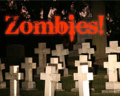 Photo of a graveyard with the text Zombies!