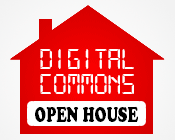 Illustration of a house with the text Digital Commons Open House.