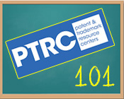 Illustration of a chalkboard with the Patents & Trademarks Resource Center logo and the text 101