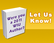 Illustration of a book with the text Were you a 2011 WIU Author? Let Us Know!
