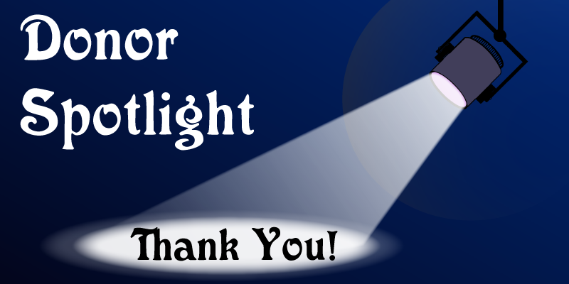 Donor spotlight banner image with spotlight shining on text that says Thank You.