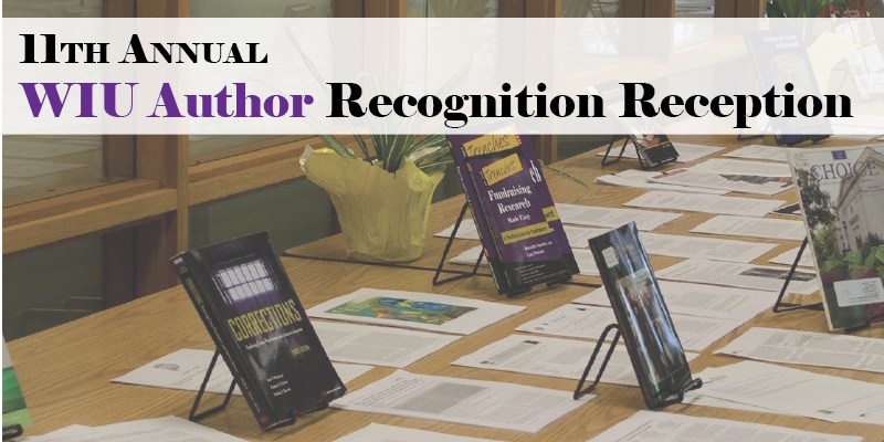 Picture of table with books and text overlay 11th Annual Authors Recognition Reception