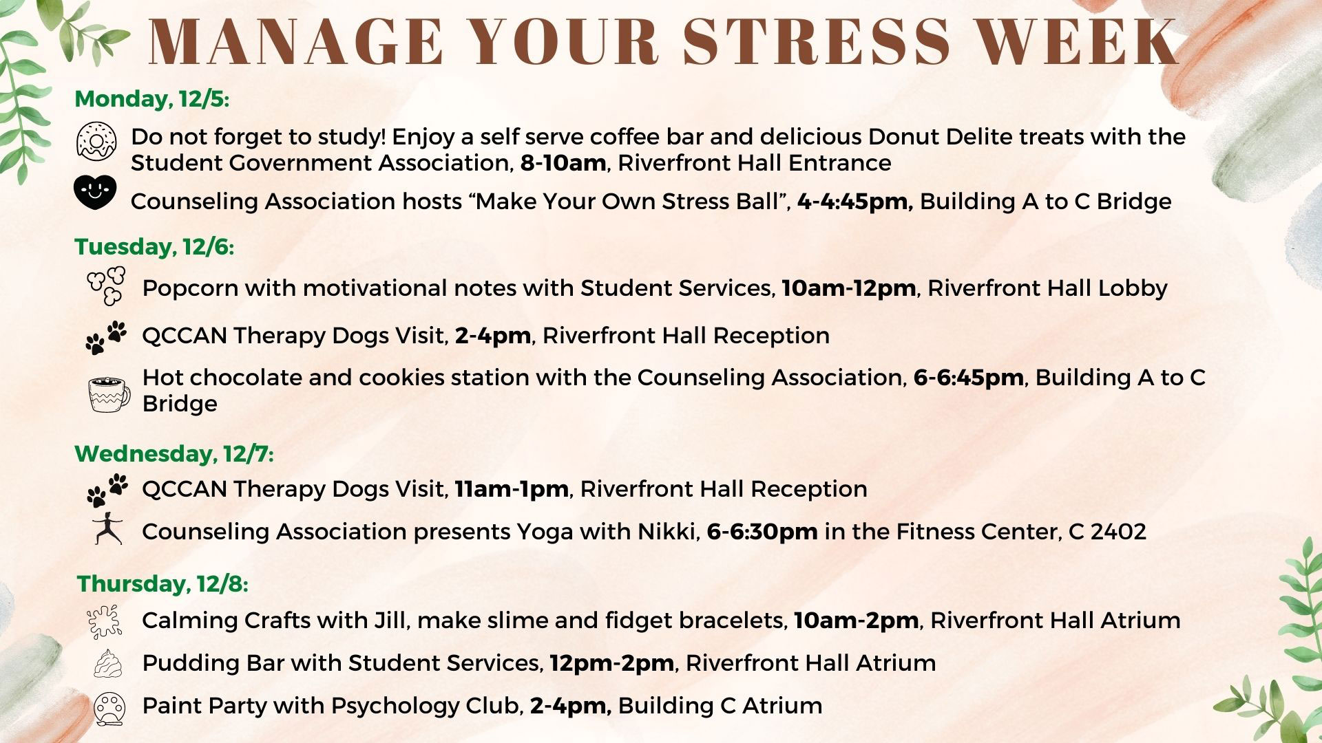 Manage Your Stress Week schedule