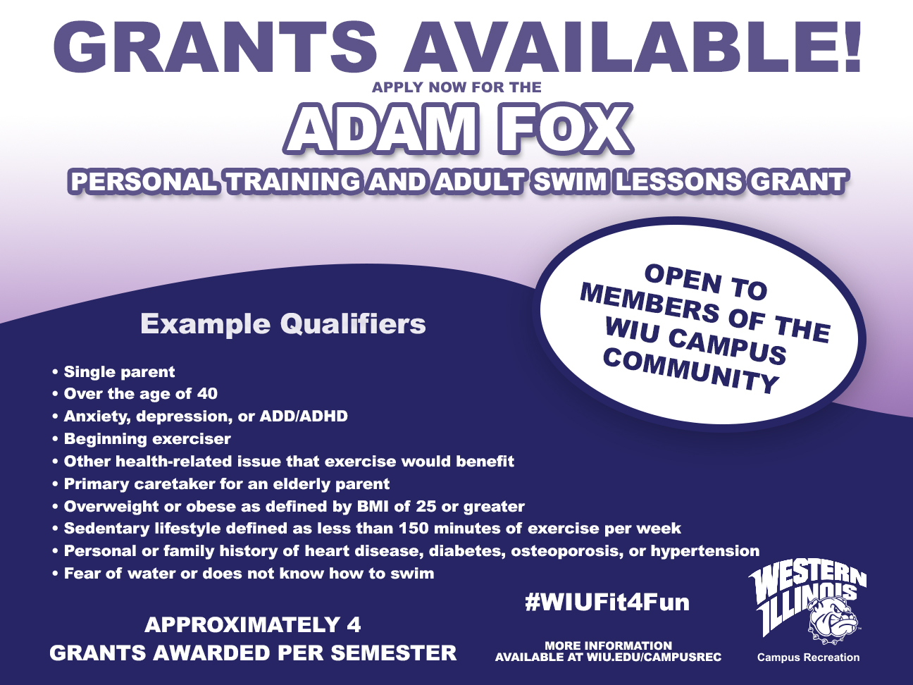 Adam Fox Personal Training and Adult Swim Lessons Grant