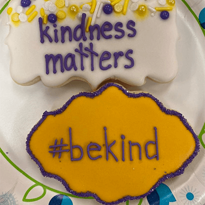 Photo of cookies with the text kindness matters and #bekind