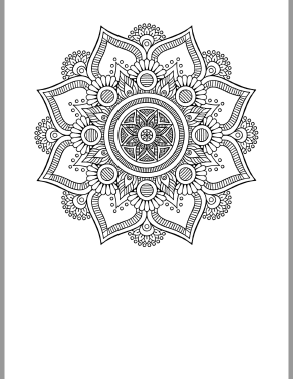 mandala coloring page in the shape of a big flower