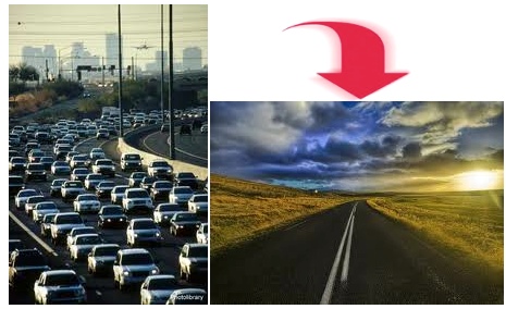 from a traffic jam to open road