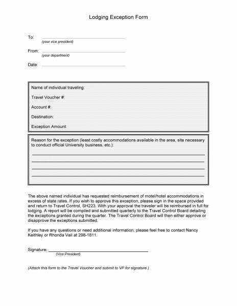 Lodging Exception Form