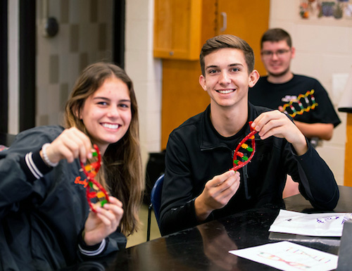 students participating in biology day