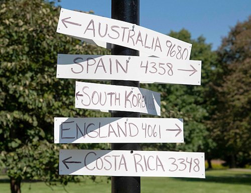 Sign with multiple country names