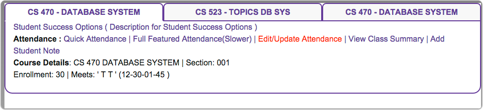 Professors view of tabs