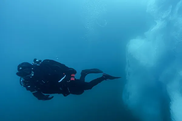 scuba diver in blue water