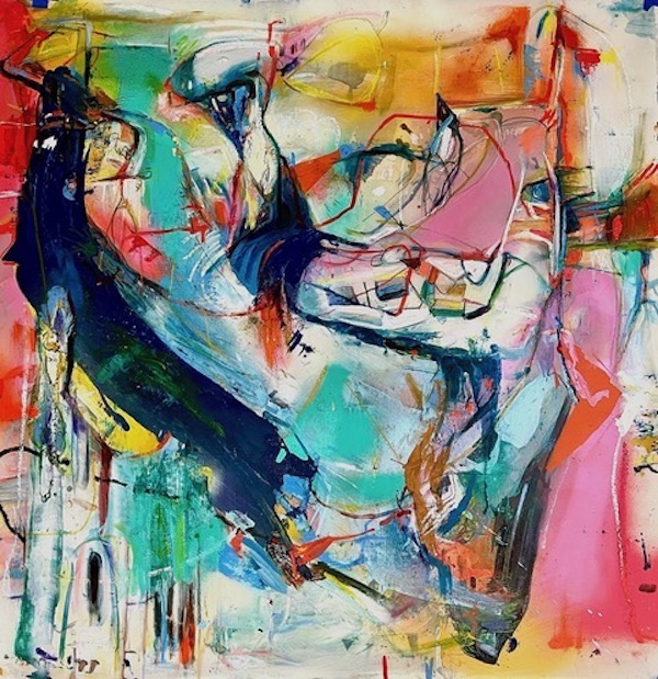 With Cracked Fervor, mixed media on duralar, 40 x 40 in.