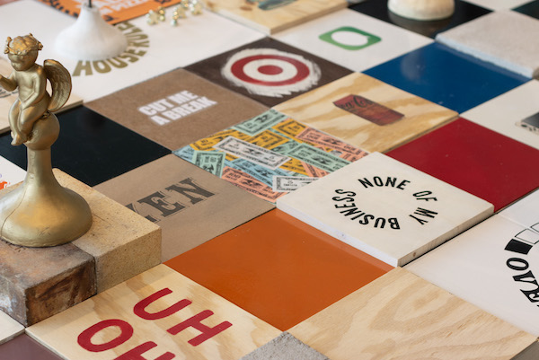 Nine Inches, wood, steel, plaster, concrete, paint, board game parts, 6 x 10.5  x 6 in.