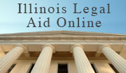 Photo of court building and the text Illinois Legal Aid Online