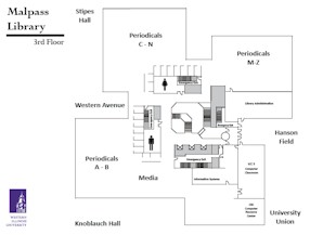 Illustration of the Malpass Library 3rd floor - floor plan 