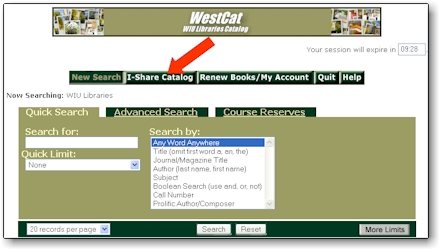 Display of the I-Share Button within WestCat