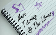 Image of a notebook with more tutoring at the library written on the page along with some doodles.