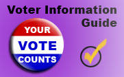 Voter Information Guide with an image of a red white and blue button that says Your Vote Counts.