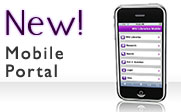 Image of an iPhone with the text New! Mobile Portal