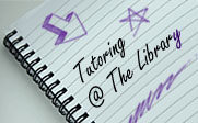 Image of a notebook with Tutoring at the library written on the page along with some doodles.