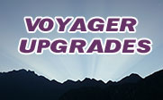 Illustration of a sunrise behind mountains and the text Voyager Upgrades
