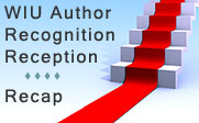 Illustration of a red carpet going up some stairs with the text WIU Author Recognition Reception Recap