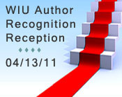 Illustration of red carpet with the text WIU Author Recognition Reception 04/13/11.