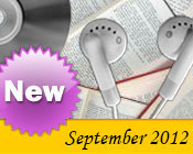Photo collage of books, CDs, and earphones with the text New September, 2012.