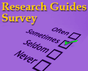 Illustration of a survey answer section with the Sometimes option checked and the text Research Guides Survey 