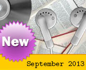 Photo collage of books, CDs, and earphones with the text New September, 2013.