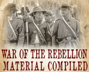 Photo of Civil War Reenactors and the text War of the Rebellion Material Compiled