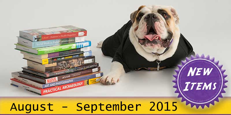 Photo of Col. Rock mascot with books with the text New August - September 2015.