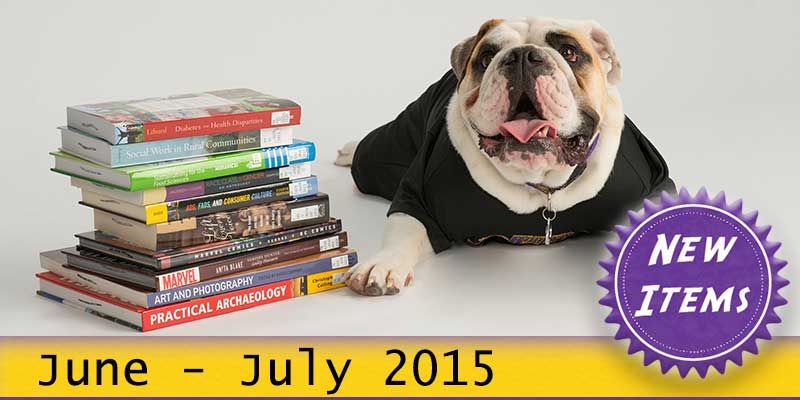 Photo of Col. Rock mascot with books with the text New June - July 2015.