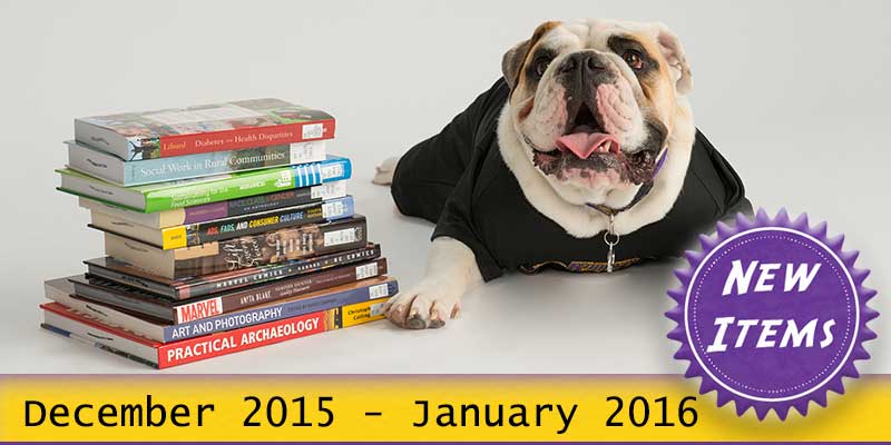 Photo of Col. Rock mascot with books with the text New December 2015 - January 2016.