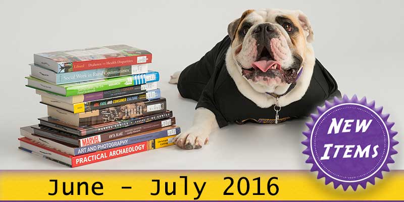 Photo of Col. Rock mascot with books with the text New June - July 2016.