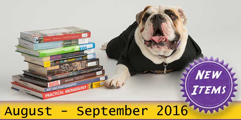 Photo of Col. Rock mascot with books with the text New August - September 2016.